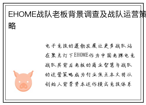 EHOME战队老板背景调查及战队运营策略